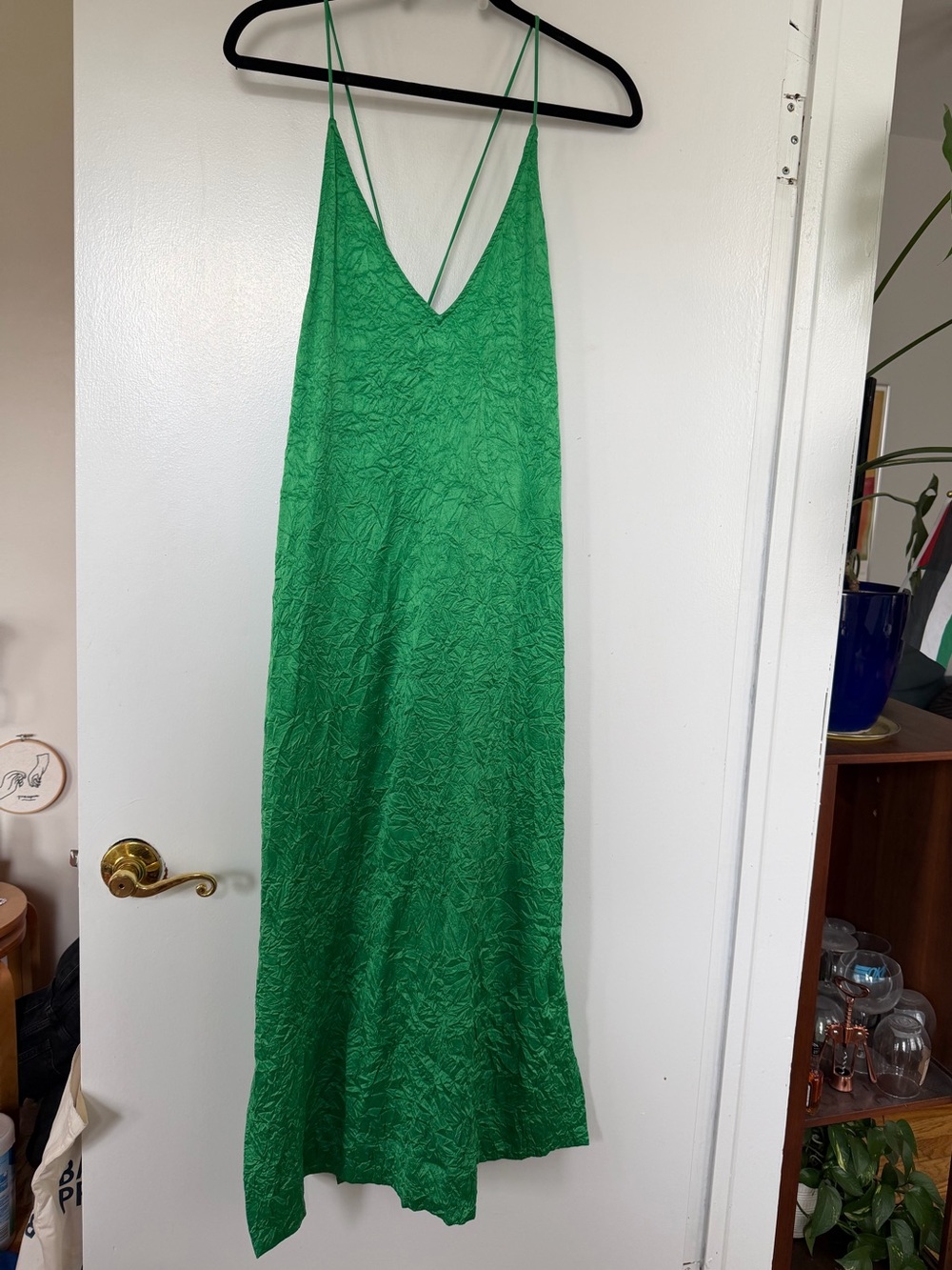 Ganni Green Slip Dress with V-Neck